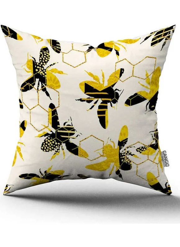 Cango Home Double-Sided Yellow Black Bee Honeycomb Patterned Digital Printed Cushion Cover CGH1194