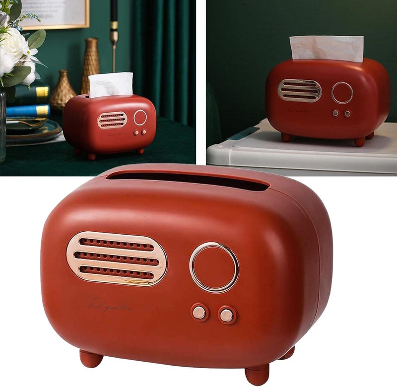 klarako Retro Radio Tissue Box Cover, Paper Dispenser Napkin Storage Box Tissue Holder for Office Car Hotel Wine Cellar Bathroom  Red - Image 2