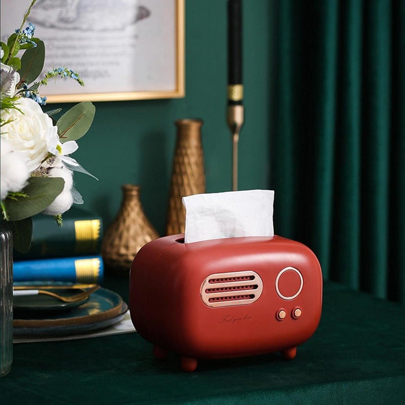klarako Retro Radio Tissue Box Cover, Paper Dispenser Napkin Storage Box Tissue Holder for Office Car Hotel Wine Cellar Bathroom  Red - Image 4
