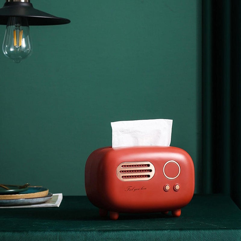 klarako Retro Radio Tissue Box Cover, Paper Dispenser Napkin Storage Box Tissue Holder for Office Car Hotel Wine Cellar Bathroom  Red - Image 5
