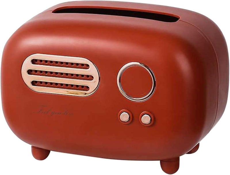 klarako Retro Radio Tissue Box Cover, Paper Dispenser Napkin Storage Box Tissue Holder for Office Car Hotel Wine Cellar Bathroom  Red - Image 3