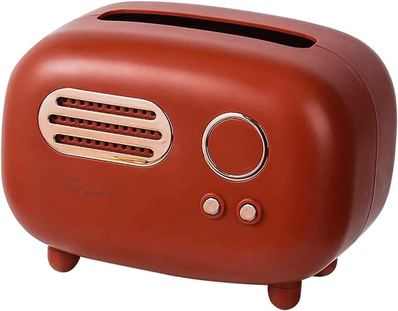 klarako Retro Radio Tissue Box Cover, Paper Dispenser Napkin Storage Box Tissue Holder for Office Car Hotel Wine Cellar Bathroom  Red - Image 1