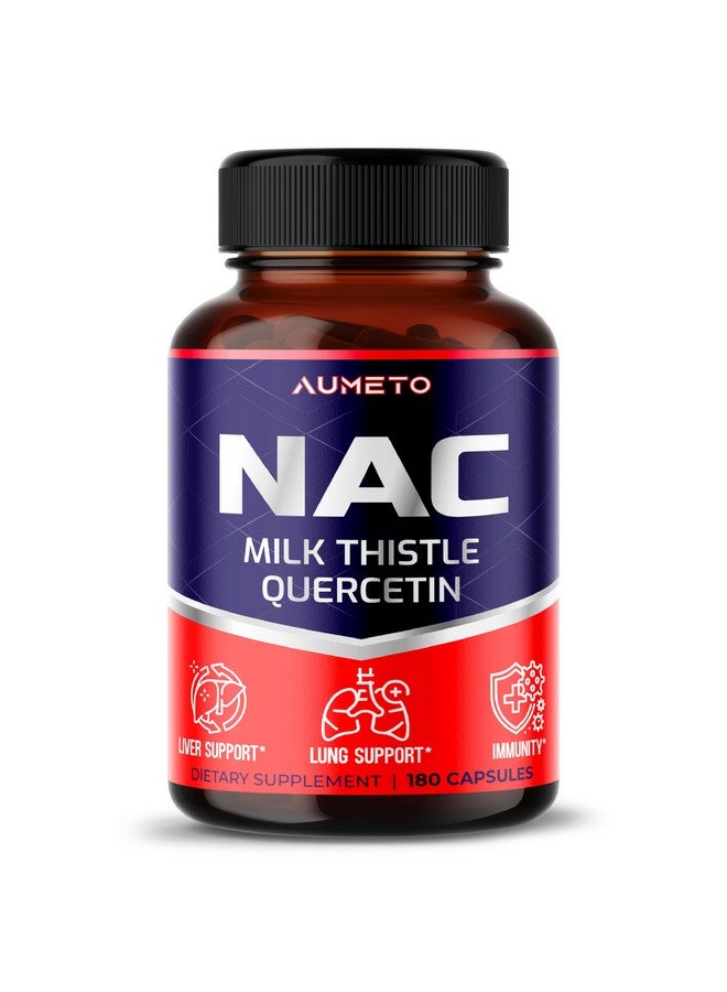 AUMETO Nac Supplement N-Acetyl-L-Cysteine - Enhanced with Milk Thistle + Quercetin for Optimal Immunity, Respiratory, Liver Wellness (180 Count (Pack of 1)) - Image 1