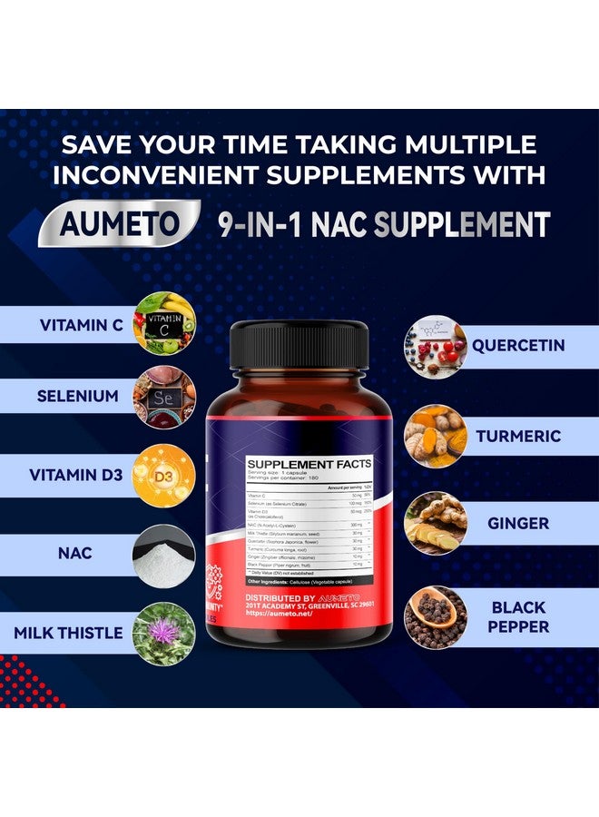 AUMETO Nac Supplement N-Acetyl-L-Cysteine - Enhanced with Milk Thistle + Quercetin for Optimal Immunity, Respiratory, Liver Wellness (180 Count (Pack of 1)) - Image 3