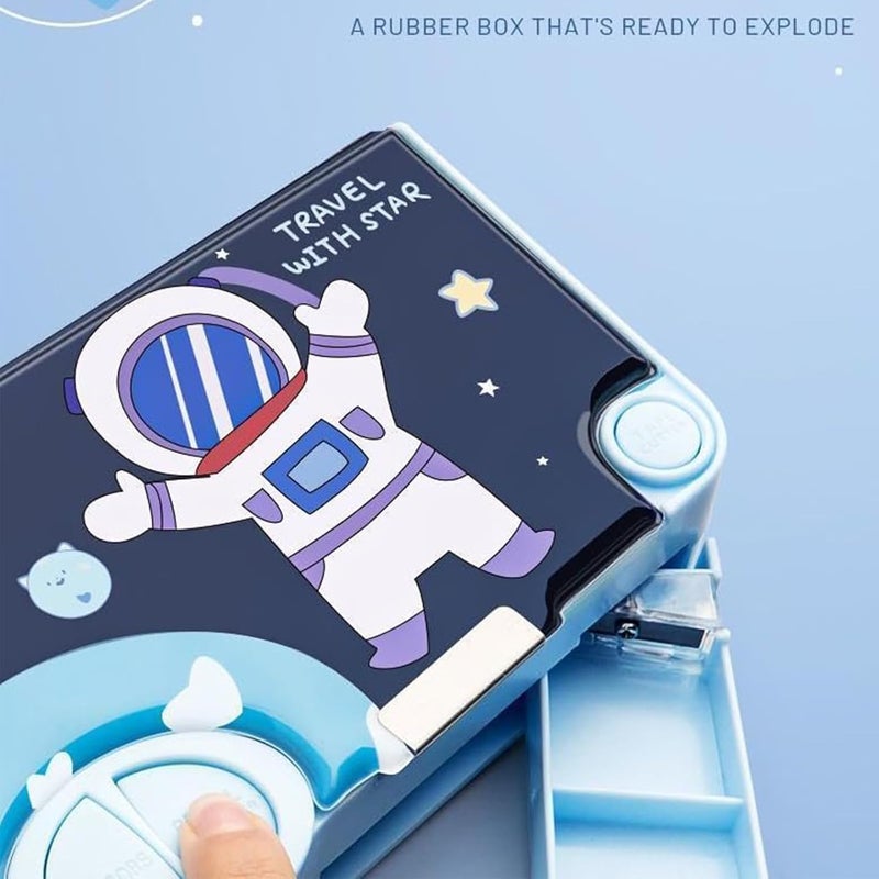 أكس سبرينج حافظة أقلام متعددة الوظائف، صناديق أقلام متعددة الوظائف مزودة بأزرار، حافظة أقلام بنمط كرتوني للأطفال، مجموعة أدوات مكتبية للبنات والأولاد مع مقصورات ومبراة أقلام - Image 2