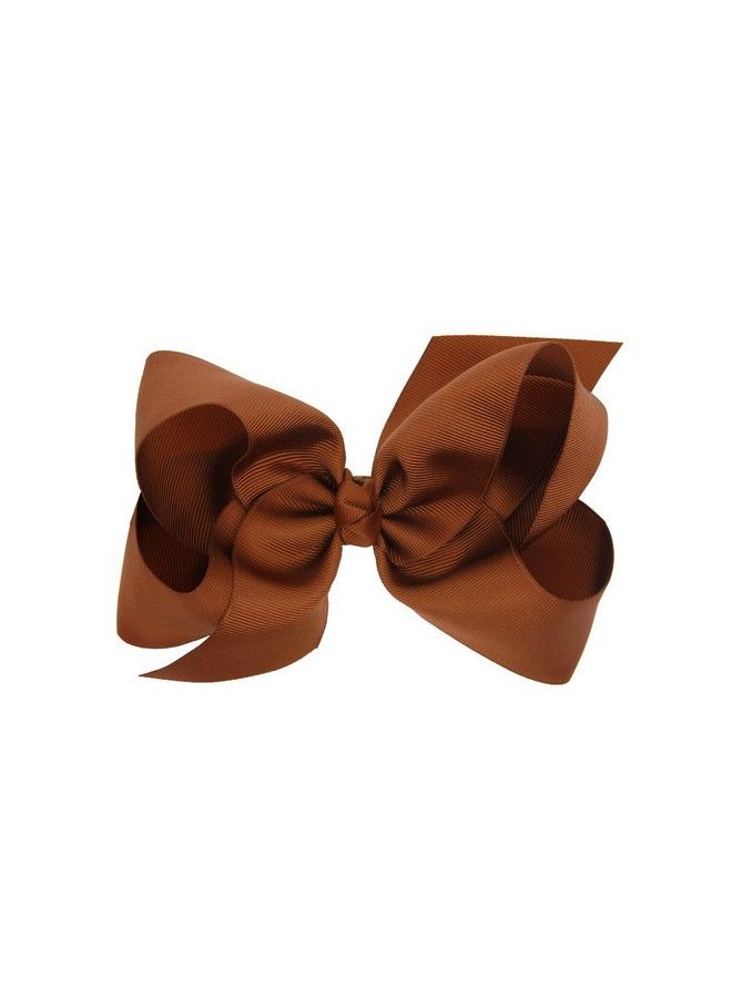 LD DRESS 6" Hair Bows Tiny Boutique Alligator Hairpins Gifts Accessories (Brown)  - Image 1