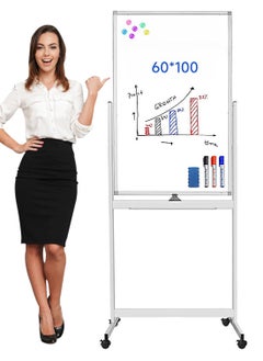 Kidle KidLe Dry Erase Boards Mobile Stand Whiteboard Rolling Whiteboard with Smooth 3-Layer Coated Surface - 360° Rotating Wheels, Sturdy ABS Corners, Ideal for Team  - Image 1