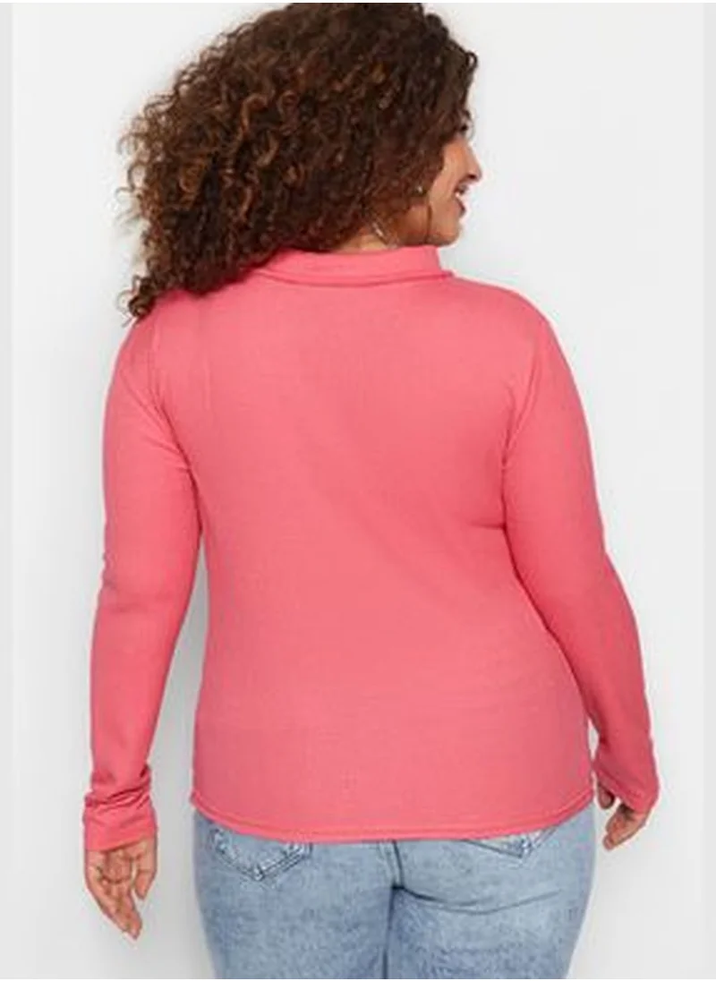 trendyol Pink Shirring Plus Size Blouse TBBAW23AX00001