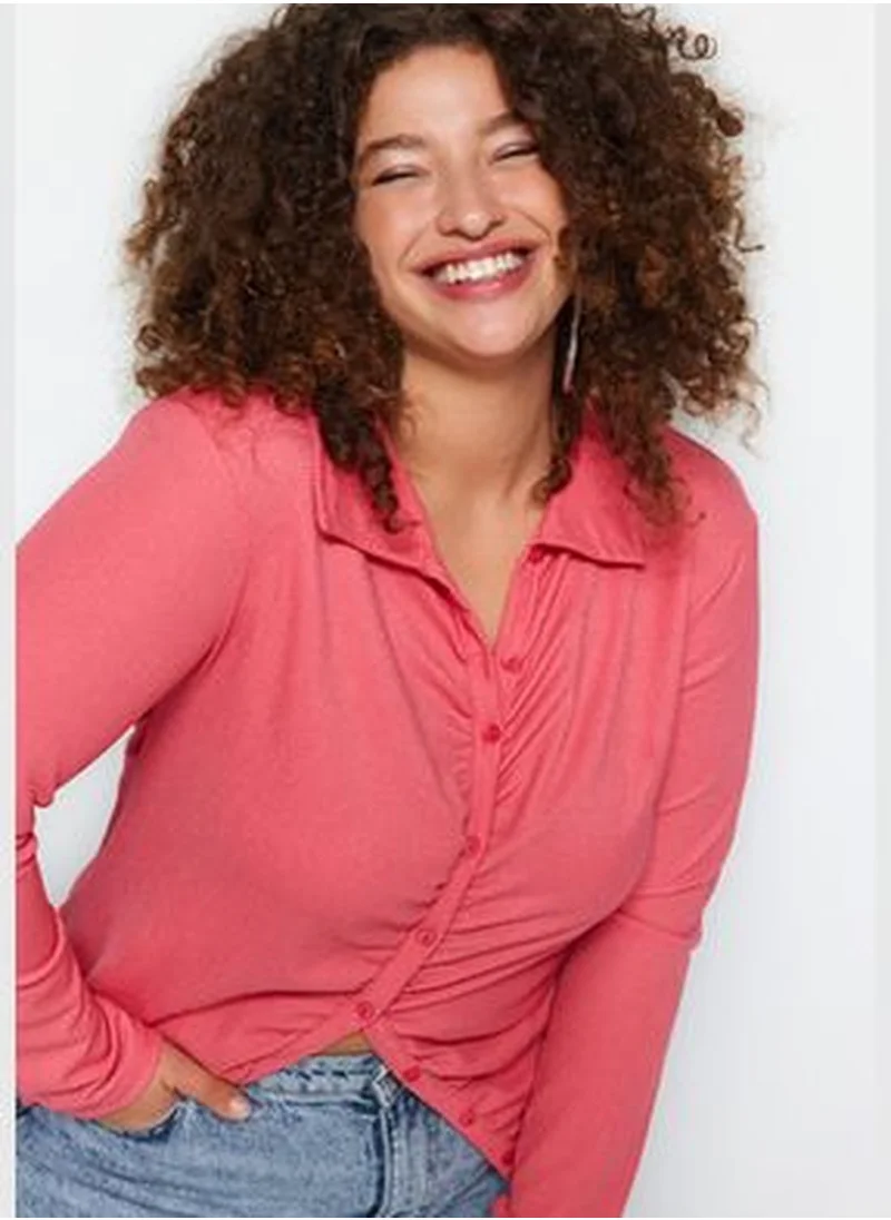 trendyol Pink Shirring Plus Size Blouse TBBAW23AX00001