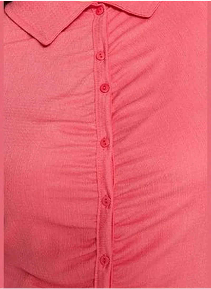 trendyol Pink Shirring Plus Size Blouse TBBAW23AX00001