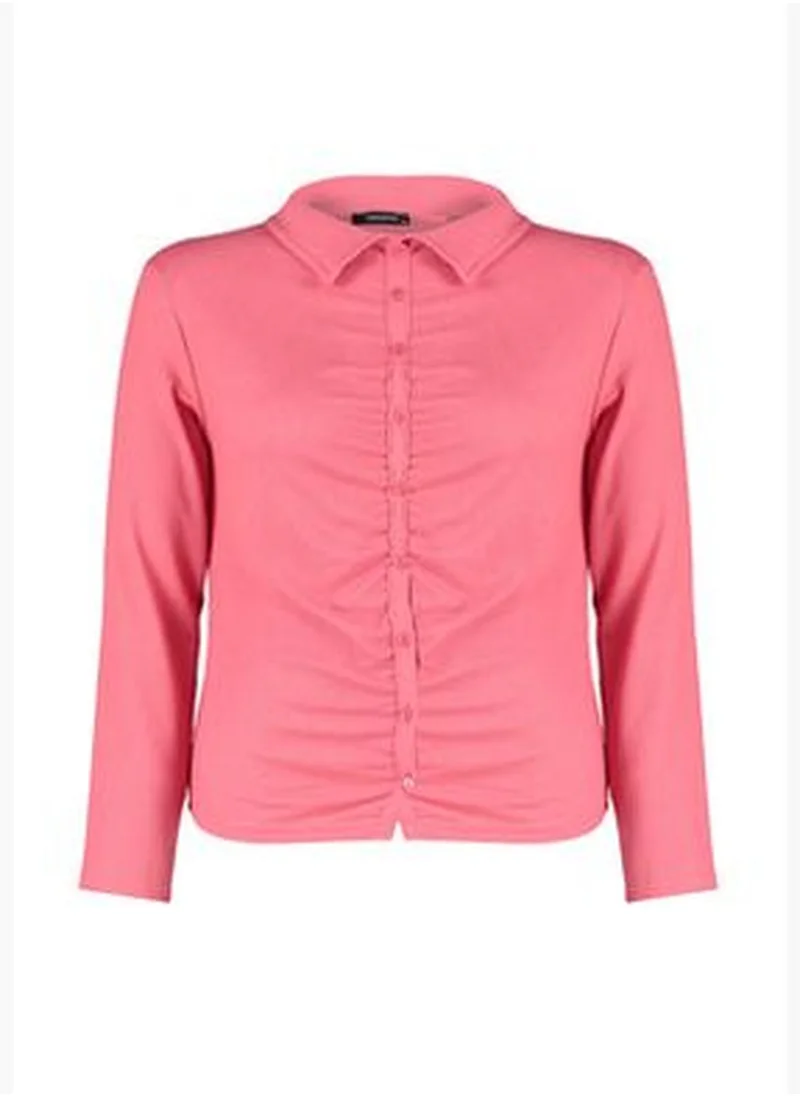 trendyol Pink Shirring Plus Size Blouse TBBAW23AX00001