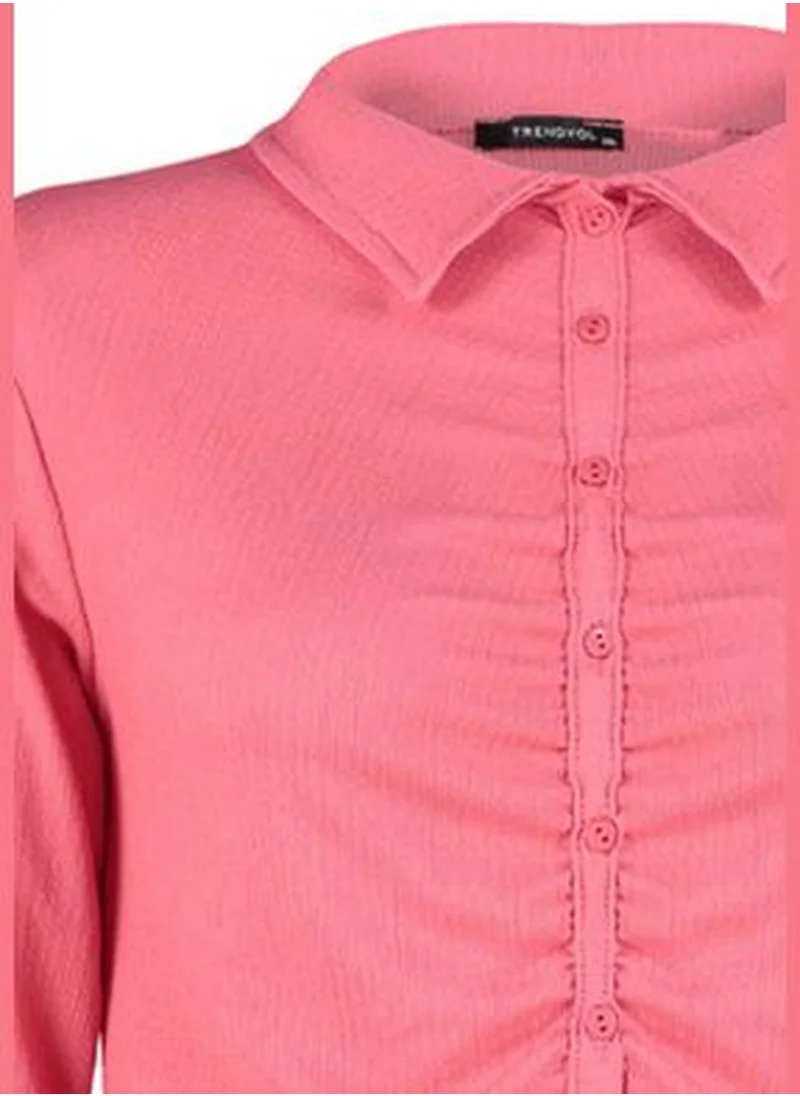 trendyol Pink Shirring Plus Size Blouse TBBAW23AX00001