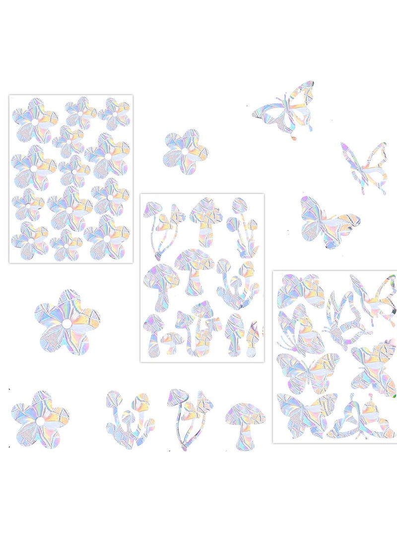 SYOSI 32 Pcs Window Stickers, Rainbow Window Films Colorful Window Stickers for Prevent Bird Strikes Electrostatic Window Stickers Non-adhesive (Butterflies, Mushrooms, Flowers) - Image 1