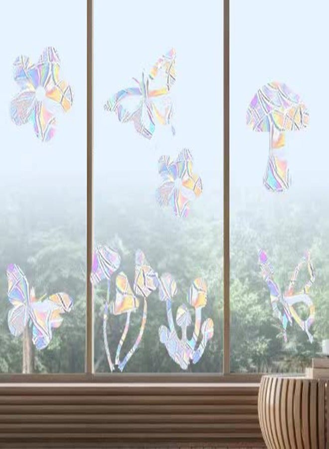 SYOSI 32 Pcs Window Stickers, Rainbow Window Films Colorful Window Stickers for Prevent Bird Strikes Electrostatic Window Stickers Non-adhesive (Butterflies, Mushrooms, Flowers) - Image 2