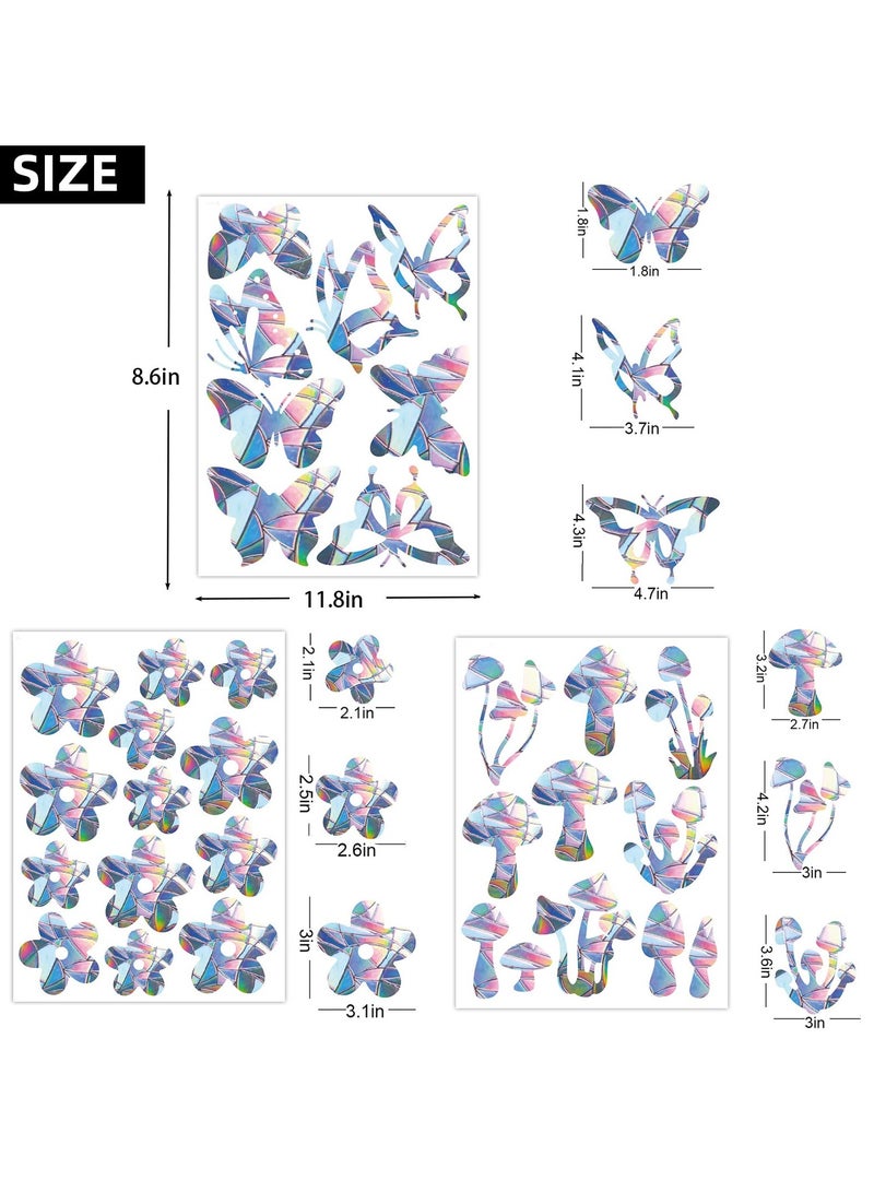 SYOSI 32 Pcs Window Stickers, Rainbow Window Films Colorful Window Stickers for Prevent Bird Strikes Electrostatic Window Stickers Non-adhesive (Butterflies, Mushrooms, Flowers) - Image 5