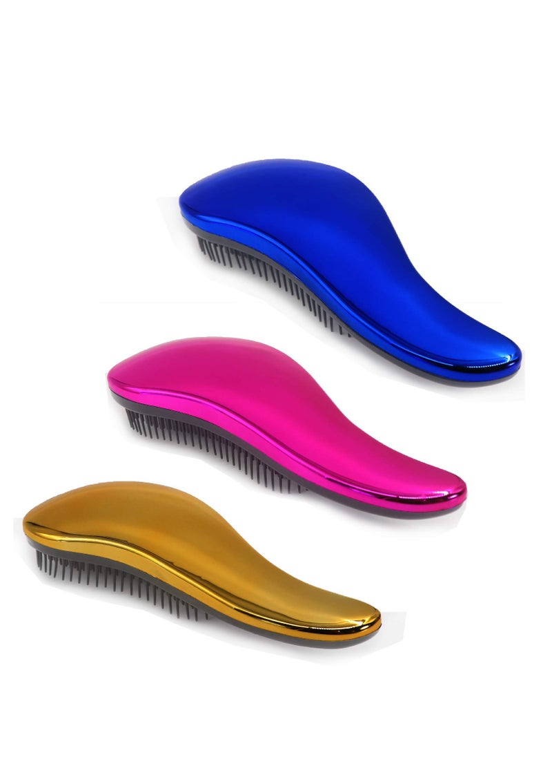 79STYLE 79STYLE 3pcs Tangle Free Brush For Kids Detangler Hair Brushes Knot Free Detangling Brushes For Girls Curly Hair No tangle Kids Hair Brush Combs For Toddler Brush (Size 7.4 Inch -Gold)  - Image 1