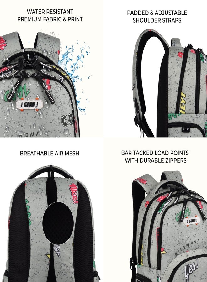 Gear Skater Boy 17"/28L Medium Water Resistant School Bag/Casual 5 Compartment Backpack/Daypack/Travel 5 Compartment Backpack/Kids Bag for Boys (Green-Black) - Image 5