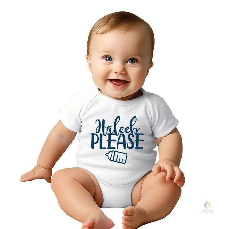 Matching Family Outfits Funny “Haleeb Please” Baby Romper – Cute Milk Quote Infant Bodysuit, Soft Cotton Short Sleeve Newborn Outfit, Unisex Baby Boy Girl Jumpsuit, Adorable Baby Shower Gift (WHITE)