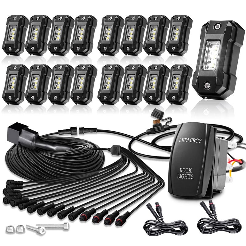 LEDMIRCY White Rock LightsLEDMIRCY R4 Pure White LED Rock Light Kit with Rocker Switch Wire Harness 16PCS Rock Lights for Offroad Truck ATV UTV SUV Underglow Light Trail Rig Under Body High Power - Image 3