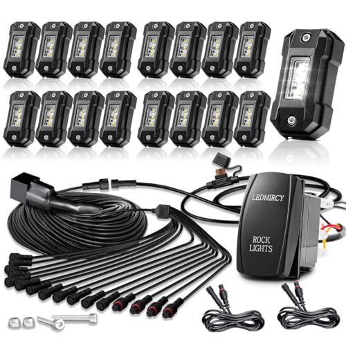 LEDMIRCY White Rock LightsLEDMIRCY R4 Pure White LED Rock Light Kit with Rocker Switch Wire Harness 16PCS Rock Lights for Offroad Truck ATV UTV SUV Underglow Light Trail Rig Under Body High Power - Image 1