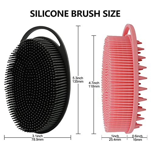 HAYSNA 2 Pack Silicone Body Scrubber, Loofah Double-Sided Body Brush,Shower Scrubber and Scalp Massager Shampoo Brush for Sensitive Kids Women Men All Kinds of Skin (Black & Pink) - Image 5