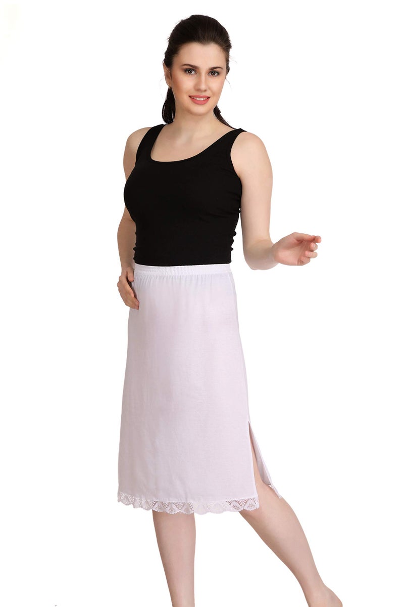 Splash Cotton Rich Regular Skirt Slip for Women - Knee Length White - Image 2
