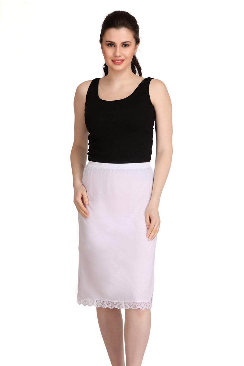 Splash Cotton Rich Regular Skirt Slip for Women - Knee Length White - Image 1