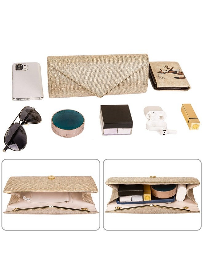 حقائب كلاتش لارسينسيل للنساء، حقيبة سهرة لامعة على شكل ظرف مع سلسلة قابلة للفصل، حقيبة يد رسمية معدنية مزينة بالترتر اللامع، حقيبة كتف، حقيبة حفلات التخرج، حقيبة زفاف - ذهبي شامبانيا - Image 3