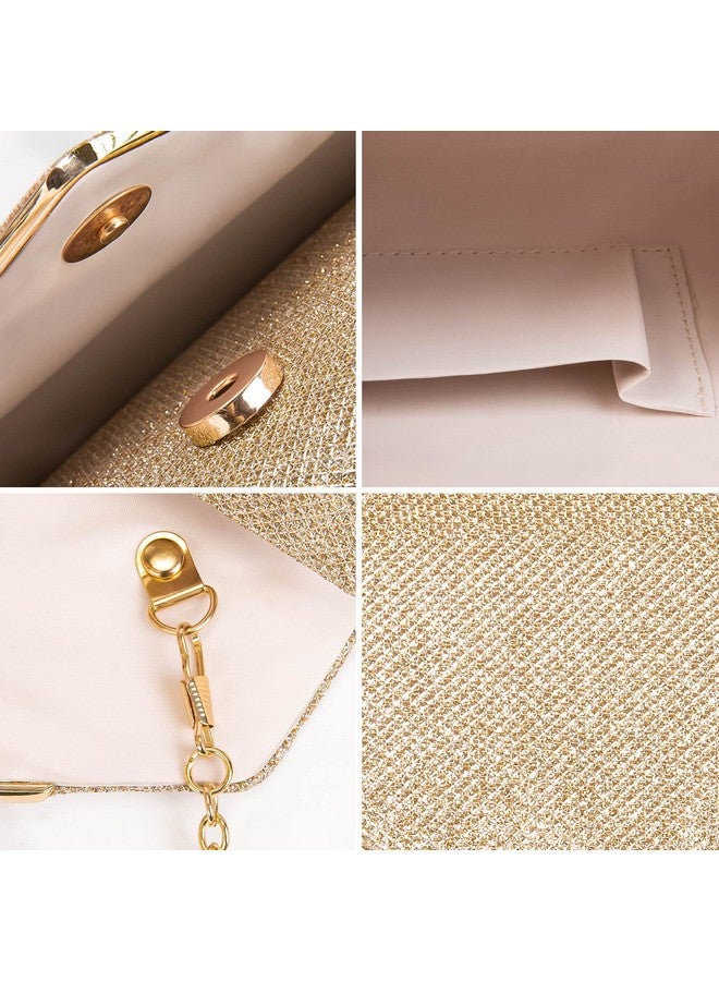 حقائب كلاتش لارسينسيل للنساء، حقيبة سهرة لامعة على شكل ظرف مع سلسلة قابلة للفصل، حقيبة يد رسمية معدنية مزينة بالترتر اللامع، حقيبة كتف، حقيبة حفلات التخرج، حقيبة زفاف - ذهبي شامبانيا - Image 2