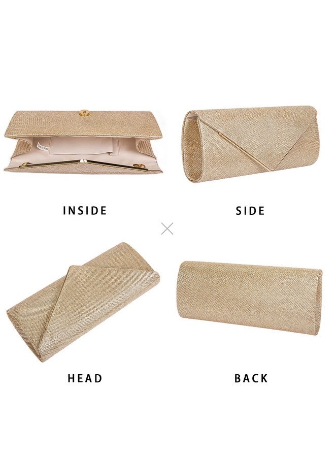 حقائب كلاتش لارسينسيل للنساء، حقيبة سهرة لامعة على شكل ظرف مع سلسلة قابلة للفصل، حقيبة يد رسمية معدنية مزينة بالترتر اللامع، حقيبة كتف، حقيبة حفلات التخرج، حقيبة زفاف - ذهبي شامبانيا - Image 4