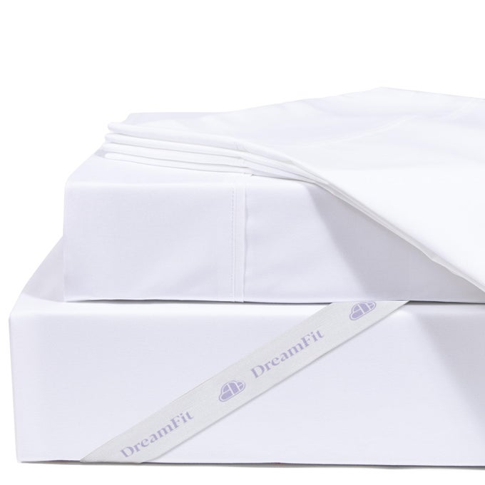 DREAMCOOL 100 EGYPTIAN COTTON COOLING BED SHEET SET WITH ELASTIC CORNER STRAPS EXTRA DEEP POCKET CRAFTED IN USA QUEEN SHEET SET WHITE