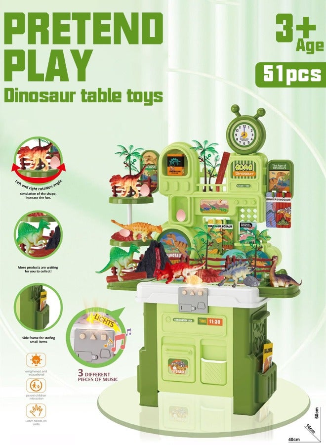 51 pieces of children's toy table, children's dinosaur workbench, set with realistic dinosaurs and ancient plants, pretend game toys, realistic multifunctional children's toy table with 3 types of music, tool table set 3 4 5 6 children's toy game workbench for boys and girls  - Image 1