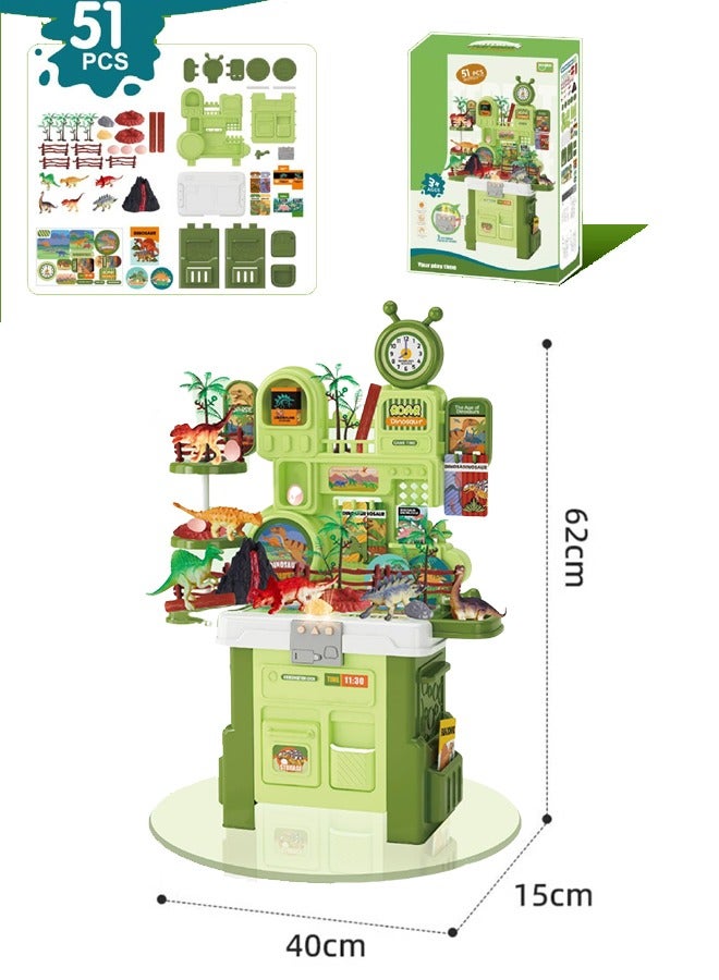 51 pieces of children's toy table, children's dinosaur workbench, set with realistic dinosaurs and ancient plants, pretend game toys, realistic multifunctional children's toy table with 3 types of music, tool table set 3 4 5 6 children's toy game workbench for boys and girls  - Image 2