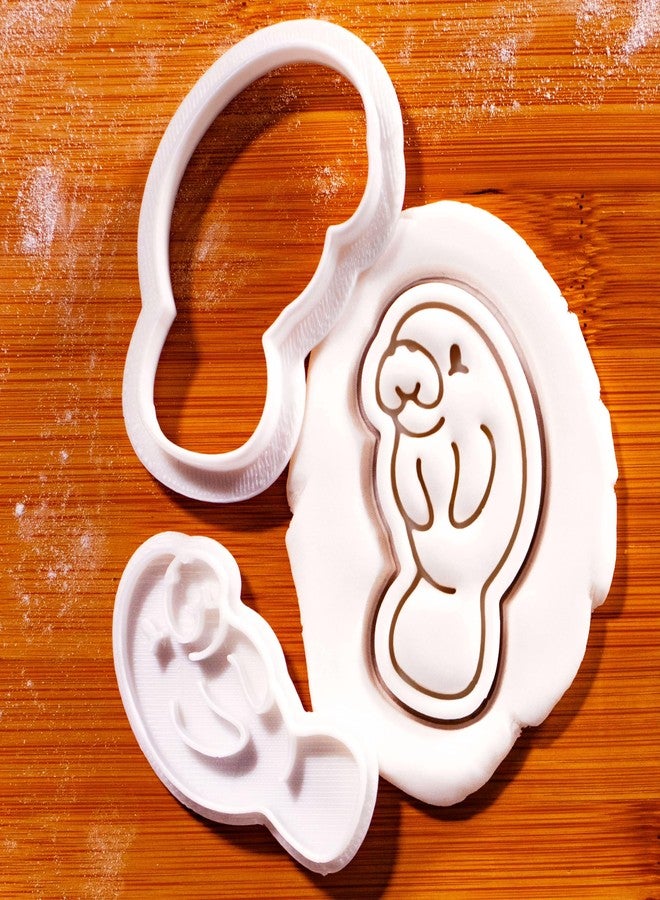 BAKERLOGY Cute Manatee Mini Cookie Cutter & Stamp Set - Sea Cow Biscuit Cutter Embosser for Ocean Animal Cookies, Beach Baking, Marine Life Cupcake Decoration Tool - Image 2