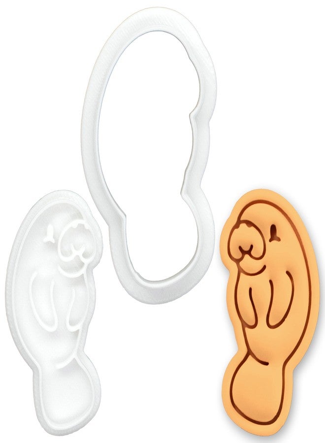 BAKERLOGY Cute Manatee Mini Cookie Cutter & Stamp Set - Sea Cow Biscuit Cutter Embosser for Ocean Animal Cookies, Beach Baking, Marine Life Cupcake Decoration Tool - Image 1