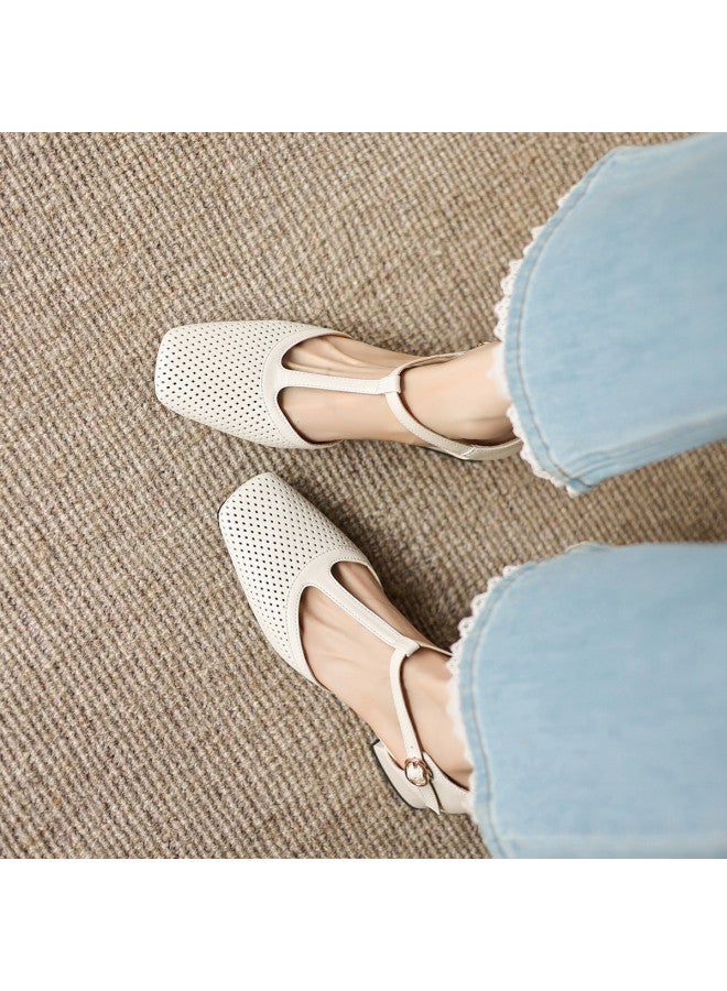 AME Openwork Sandals 2025 New T-strap Simple Elegant Mid-heel Sandals For Women, Graceful Mary Jane Style - Image 2