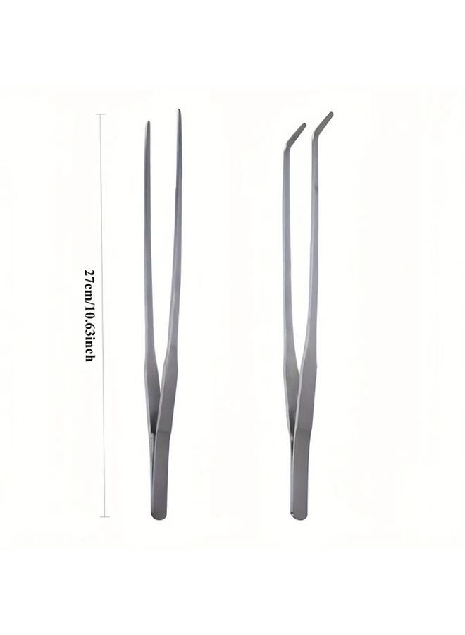 2Pcs 10 63inch Stainless Steel Aquarium Tweezers Straight Elbow Gardening Tools - Image 4