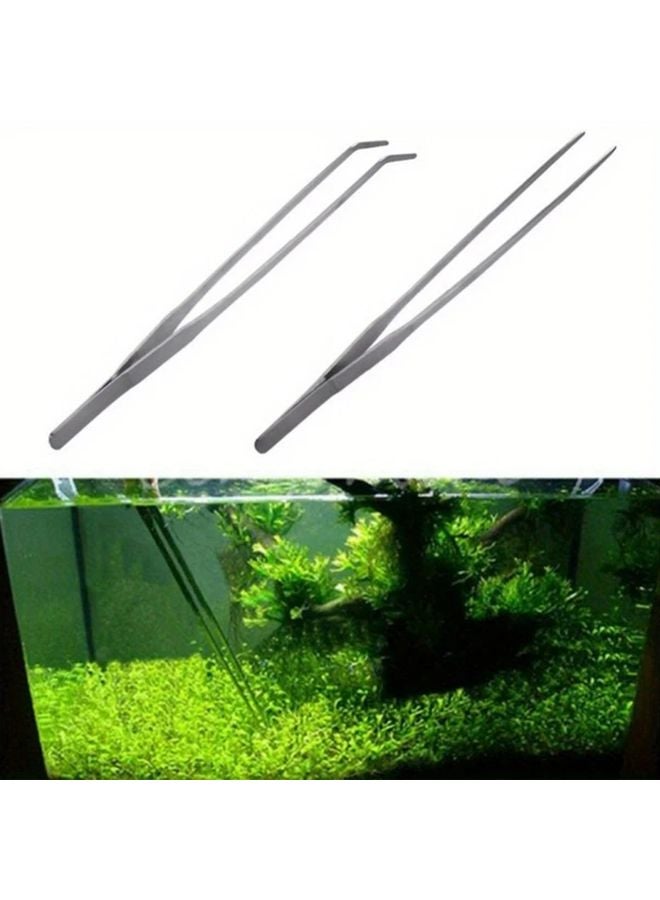 2Pcs 10 63inch Stainless Steel Aquarium Tweezers Straight Elbow Gardening Tools - Image 2