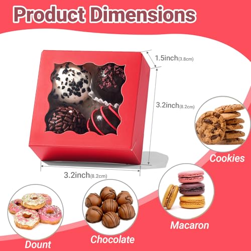 JCXGRVC 50PCS 325x325x15 inches Red Small Bakery Boxes with Window Cookie Macaron Mini Cake Truffle Gift Boxes for Christmas Gifts Birthday Wedding Valentines Day Party Favors - Image 3
