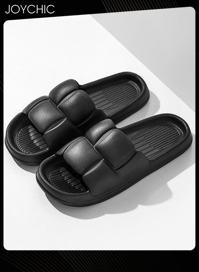 Joychic شباشب استحمام غير قابلة للانزلاق بتصميم زهري بلون صلب من EVA مريحة وسريعة الجفاف وقابلة للتنفس داخل المنزل باللون الأسود للرجال - Image 1