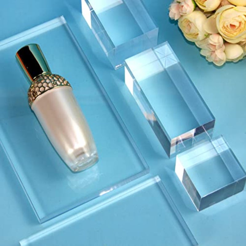 Clear Polished Acrylic Cube Cylinder Round Photo Props, Transparent Solid Acrylic Display Blocks for Photography Boutique Jewelry Cosmetic Crafts Closet Show, 4 Pcs - Image 2