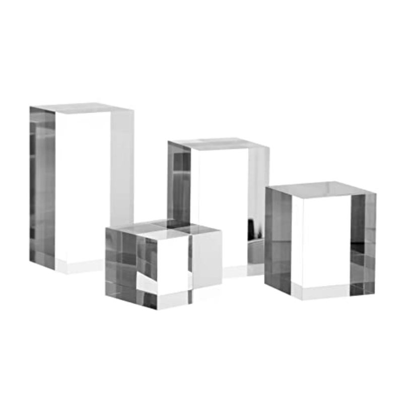 Clear Polished Acrylic Cube Cylinder Round Photo Props, Transparent Solid Acrylic Display Blocks for Photography Boutique Jewelry Cosmetic Crafts Closet Show, 4 Pcs - Image 1