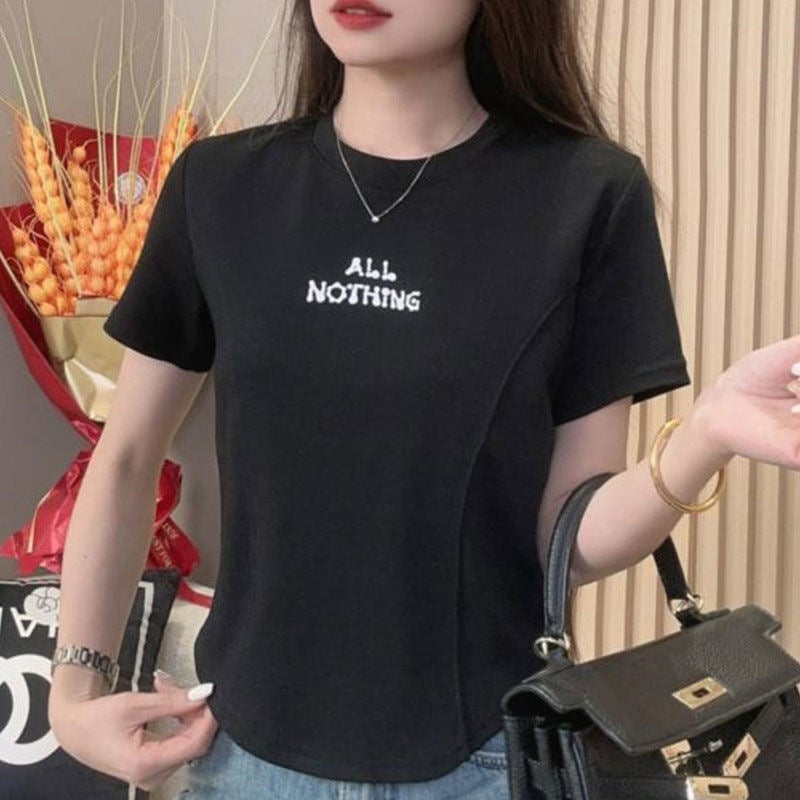 Summer Style Elegant T-Shirt, Slim, Fashionable And Versatile, Summer Design, Round Neck, Loose Casual Short Sleeves - Image 3