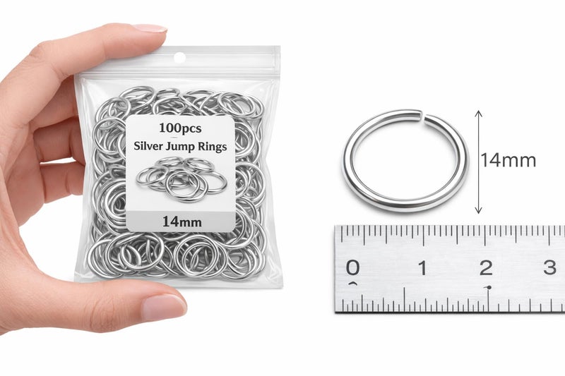 Excellentcrafts Open Round Jump Rings for Jewellery Making DIY Crafts and Other Crafts 14mm Silver Metal Connectors for Bracelet Necklace Earring Making (100 Pcs) - Image 4