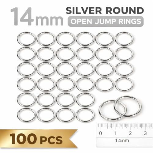 Excellentcrafts Open Round Jump Rings for Jewellery Making DIY Crafts and Other Crafts 14mm Silver Metal Connectors for Bracelet Necklace Earring Making (100 Pcs) - Image 2
