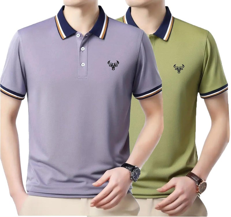 Lymio Polo T Shirt for Men || Men Casual T-Shirt || Polo Available in Combo Pack of 2 (Polo-81-82-Purple-Pista-L) - Image 1