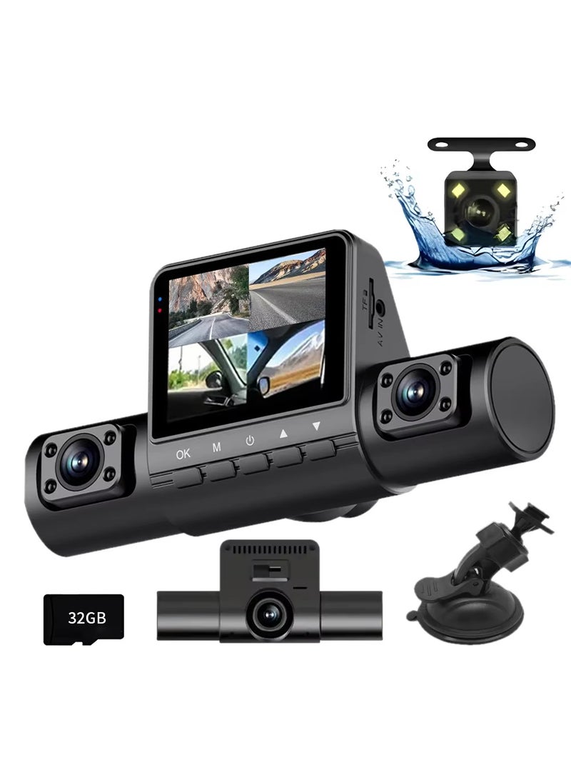 EzzySo كاميرا داش HD بدقة 1080P مزودة بشاشة LED، وزر تحكم بحجم 5.08 سم، ورؤية ليلية، ومصدر طاقة بموصل سيارة 5V، وبطارية ليثيوم بوليمر قابلة لإعادة الشحن بسعة 150 مللي أمبير للتسجيل من الأمام واليسار واليمين والخلف (جانب السائق)، وهي قطعة واحدة مع 4 قنوات. - Image 1