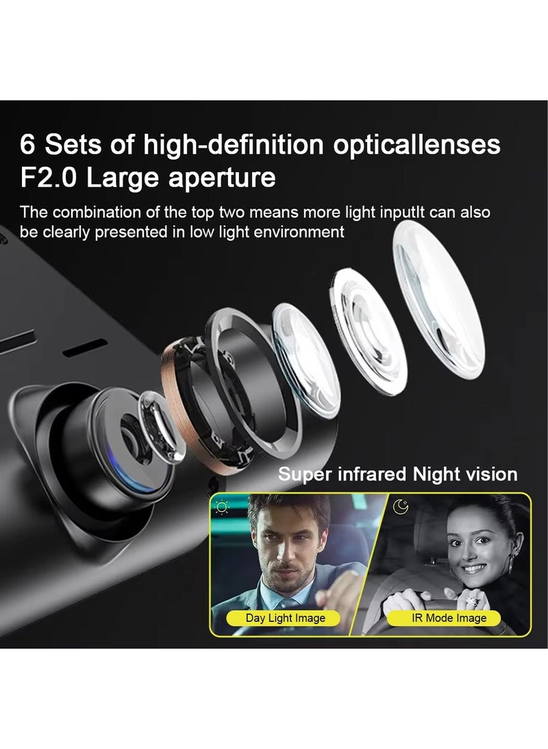 EzzySo كاميرا داش HD بدقة 1080P مزودة بشاشة LED، وزر تحكم بحجم 5.08 سم، ورؤية ليلية، ومصدر طاقة بموصل سيارة 5V، وبطارية ليثيوم بوليمر قابلة لإعادة الشحن بسعة 150 مللي أمبير للتسجيل من الأمام واليسار واليمين والخلف (جانب السائق)، وهي قطعة واحدة مع 4 قنوات. - Image 2