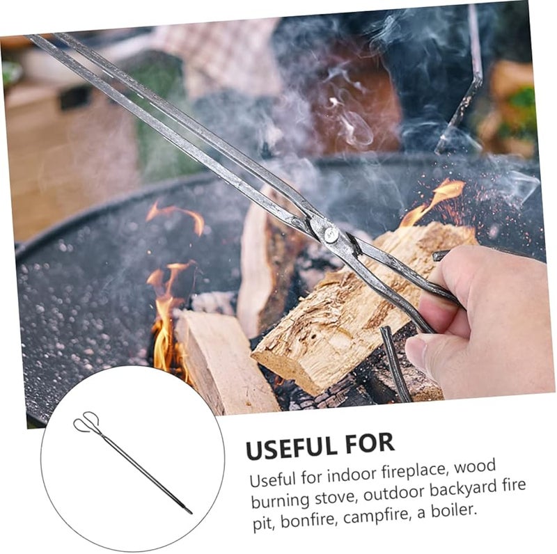 Heavy Duty 2Pcs BBQ Fire Pit Tongs Long Heat Resistant Iron Tool for Outdoor Barbecue - Image 3