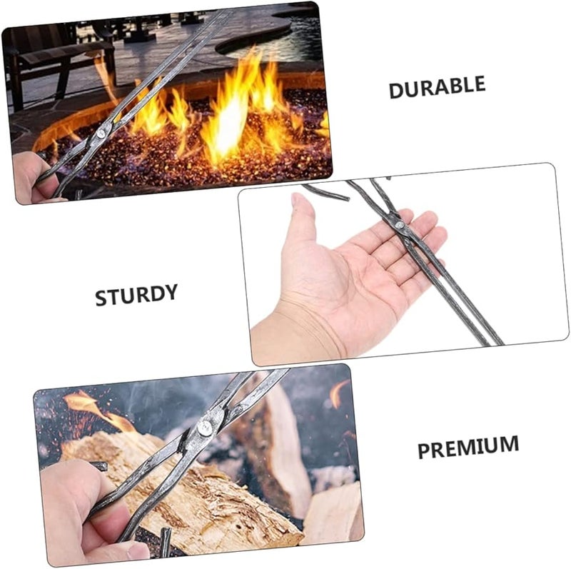 Heavy Duty 2Pcs BBQ Fire Pit Tongs Long Heat Resistant Iron Tool for Outdoor Barbecue - Image 5